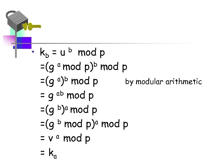  • kb = u b mod p =(g a mod p)b mod p