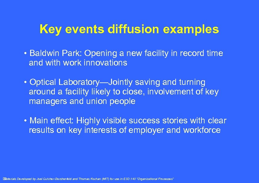 Key events diffusion examples • Baldwin Park: Opening a new facility in record time