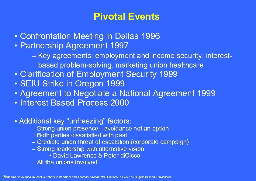 Pivotal Events • Confrontation Meeting in Dallas 1996 • Partnership Agreement 1997 – Key