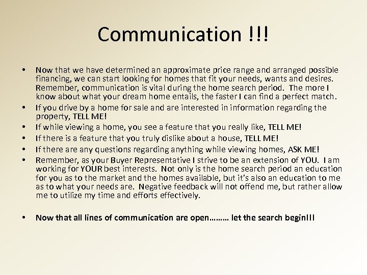 Communication !!! • • • • Now that we have determined an approximate price