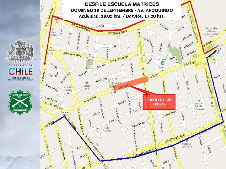 DESFILE ESCUELA MATRICES DOMINGO 19 DE SEPTIEMBRE - AV. APOQUINDO Actividad: 19. 00 hrs.