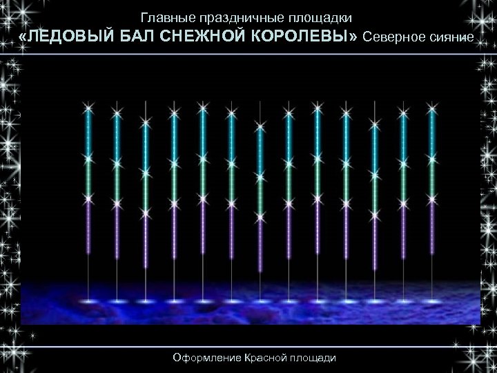 Главные праздничные площадки «ЛЕДОВЫЙ БАЛ СНЕЖНОЙ КОРОЛЕВЫ» Северное сияние Оформление Красной площади 