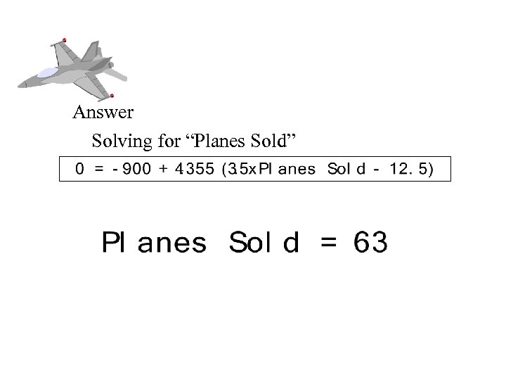 Break Even Analysis Answer Solving for “Planes Sold” 