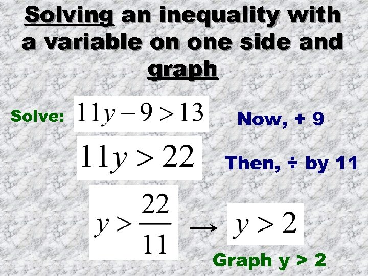 Solving an inequality with a variable on one side and graph Solve: Now, +