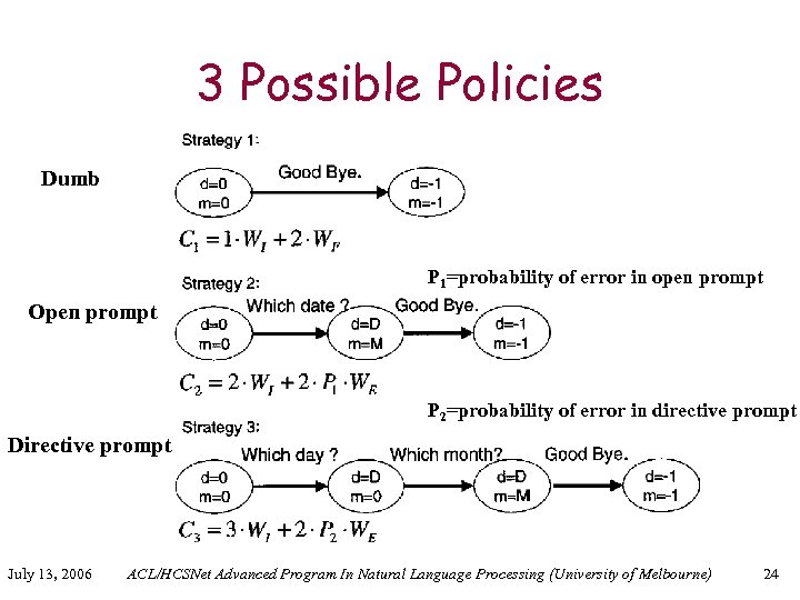 3 Possible Policies Dumb P 1=probability of error in open prompt Open prompt P