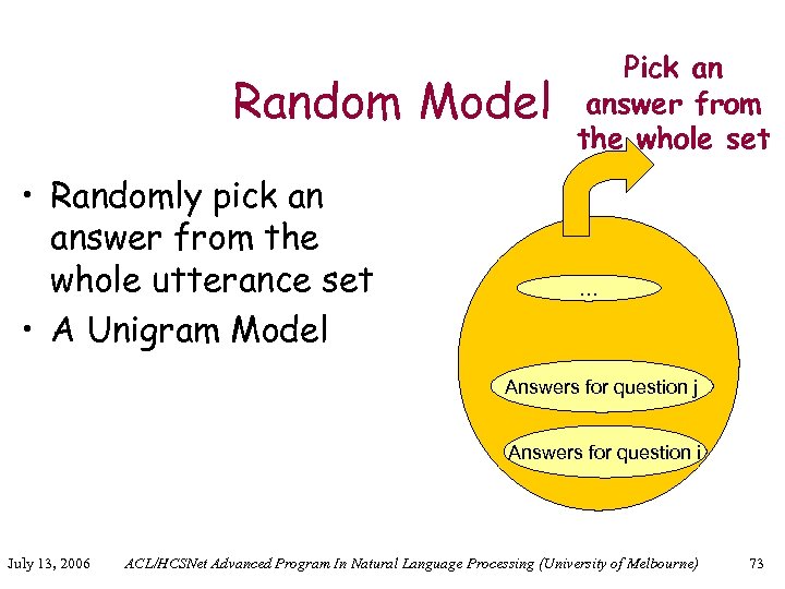 Random Model • Randomly pick an answer from the whole utterance set • A