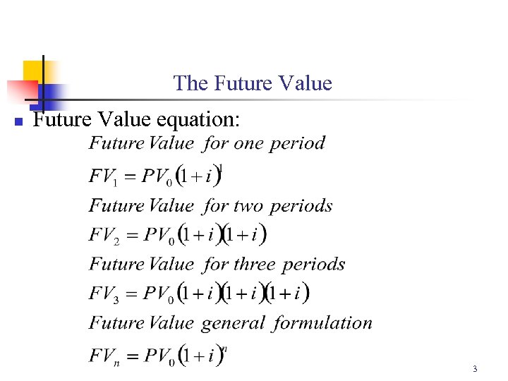 The Future Value n Future Value equation: 3 