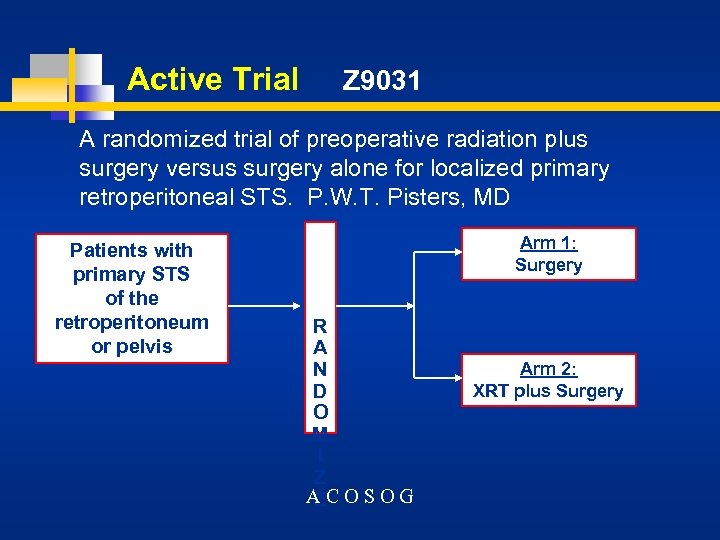 Active Trial Z 9031 A randomized trial of preoperative radiation plus surgery versus surgery