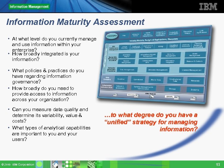 Information Maturity Assessment • At what level do you currently manage and use information