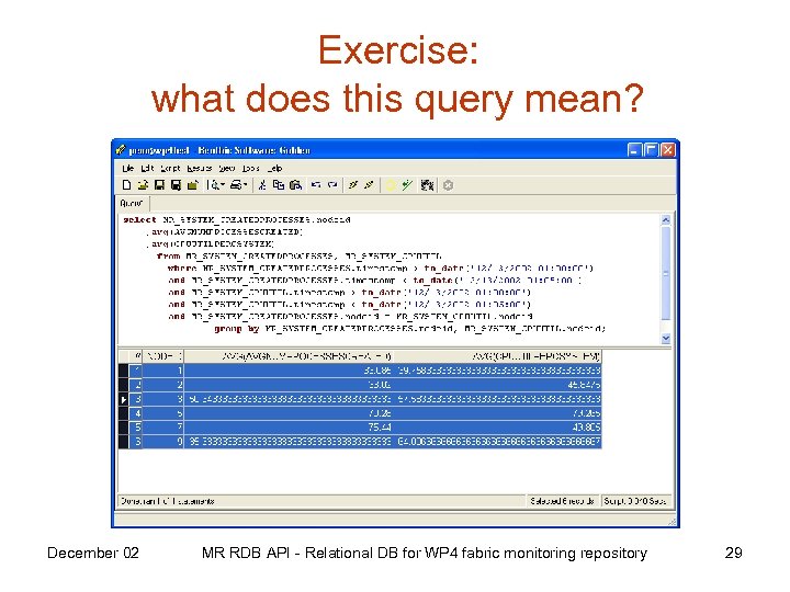 Exercise: what does this query mean? December 02 MR RDB API - Relational DB