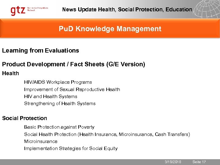 News Update Health, Social Protection, Education Pu. D Knowledge Management Learning from Evaluations Product