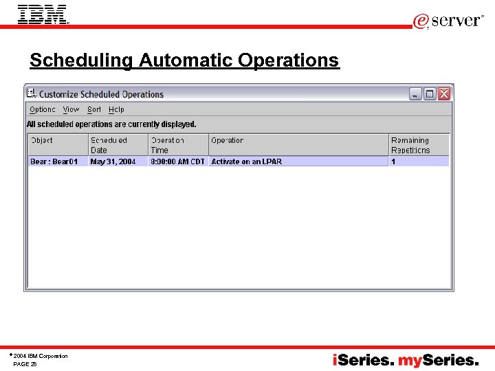 Scheduling Automatic Operations © 2004 IBM Corporation PAGE 28 