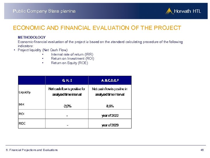 Public Company Stara planina ECONOMIC AND FINANCIAL EVALUATION OF THE PROJECT METHODOLOGY Economic-financial evaluation