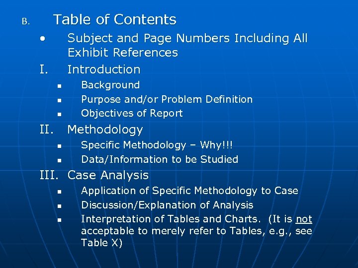 Table of Contents B. • Subject and Page Numbers Including All Exhibit References Introduction