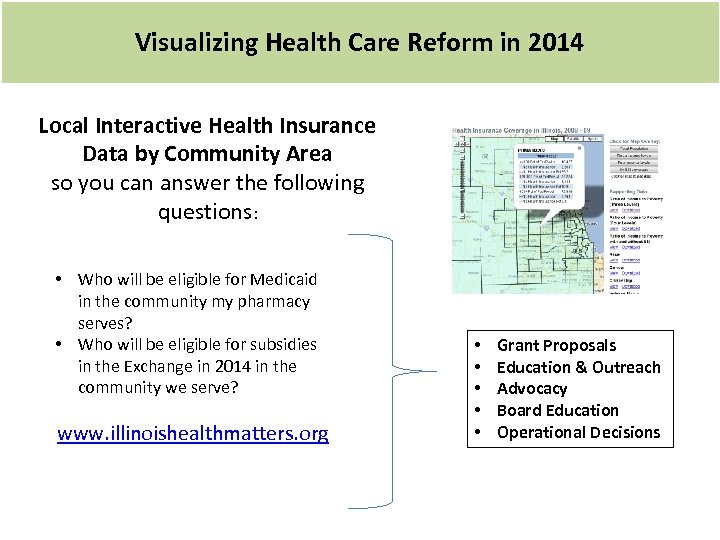 Visualizing Health Care Reform in 2014 Local Interactive Health Insurance Data by Community Area