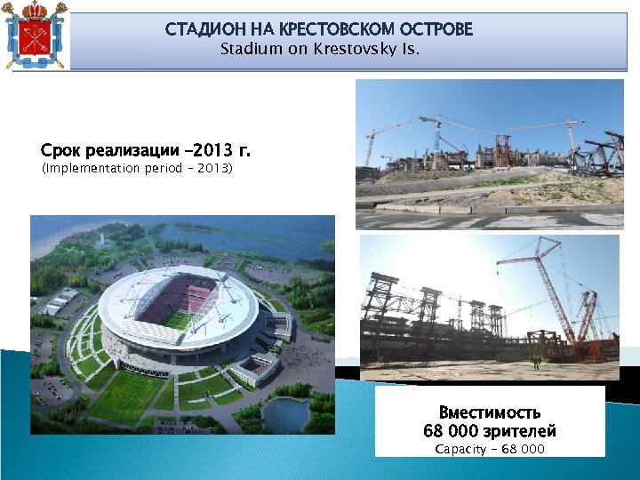СТАДИОН НА КРЕСТОВСКОМ ОСТРОВЕ Stadium on Krestovsky Is. Срок реализации – 2013 г. (Implementation