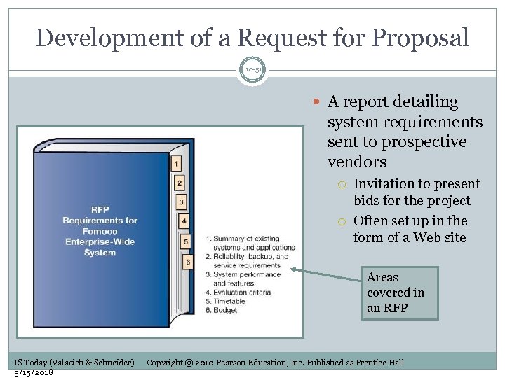 Development of a Request for Proposal 10 -51 A report detailing system requirements sent