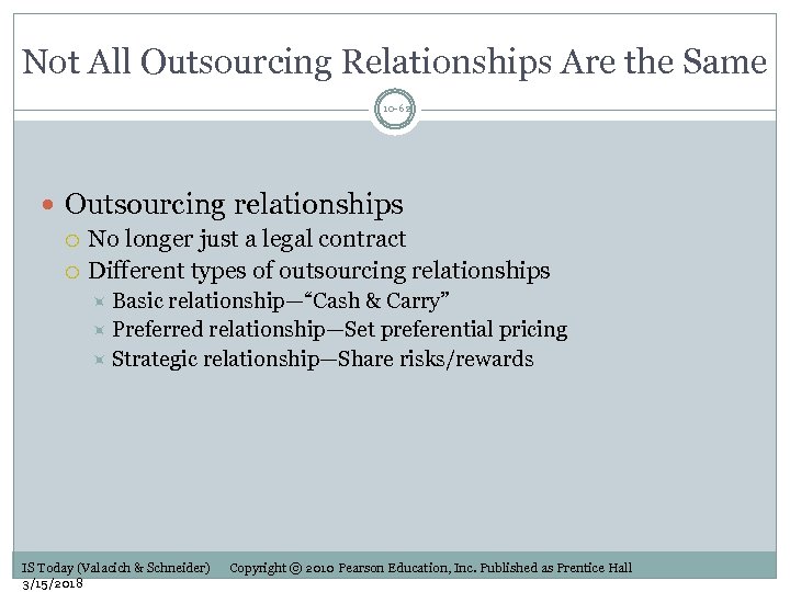 Not All Outsourcing Relationships Are the Same 10 -62 Outsourcing relationships No longer just