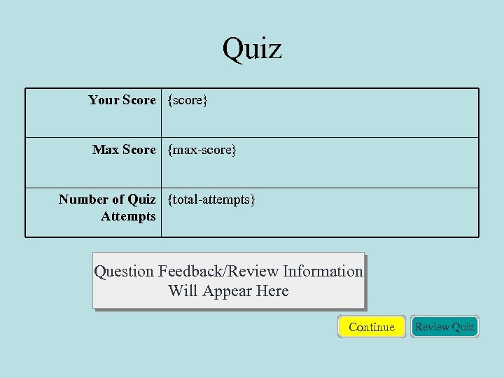 Quiz Your Score {score} Max Score {max-score} Number of Quiz {total-attempts} Attempts Question Feedback/Review