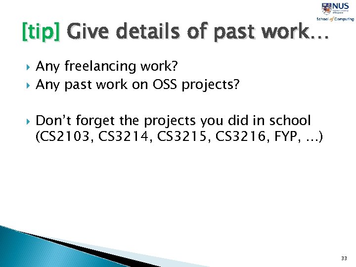 [tip] Give details of past work… Any freelancing work? Any past work on OSS