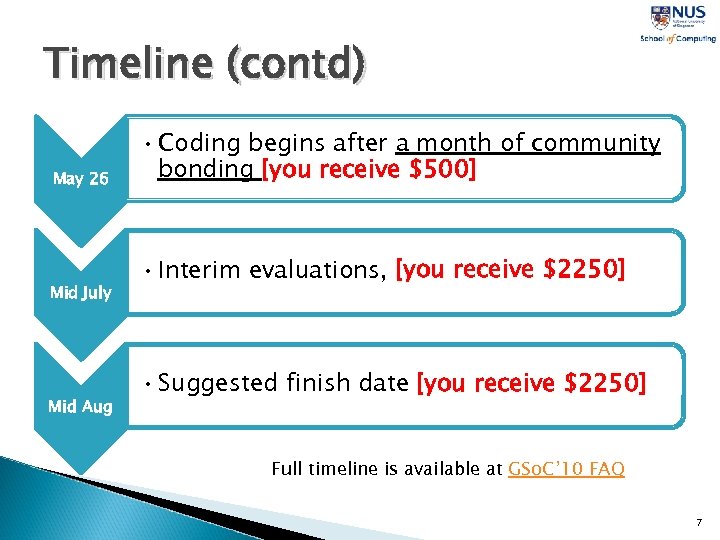 Timeline (contd) May 26 Mid July Mid Aug • Coding begins after a month