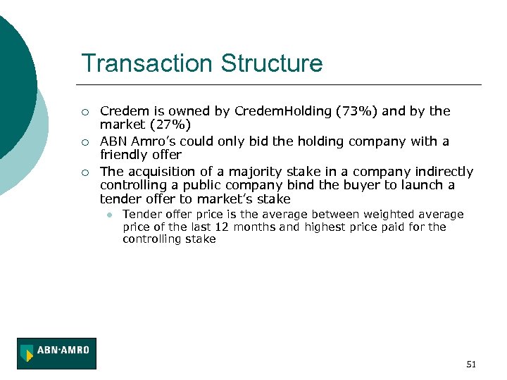 Transaction Structure ¡ ¡ ¡ Credem is owned by Credem. Holding (73%) and by