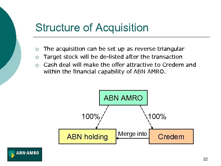 Structure of Acquisition ¡ ¡ ¡ The acquisition can be set up as reverse