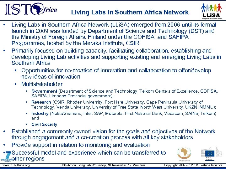 Living Labs in Southern Africa Network • • Living Labs in Southern Africa Network