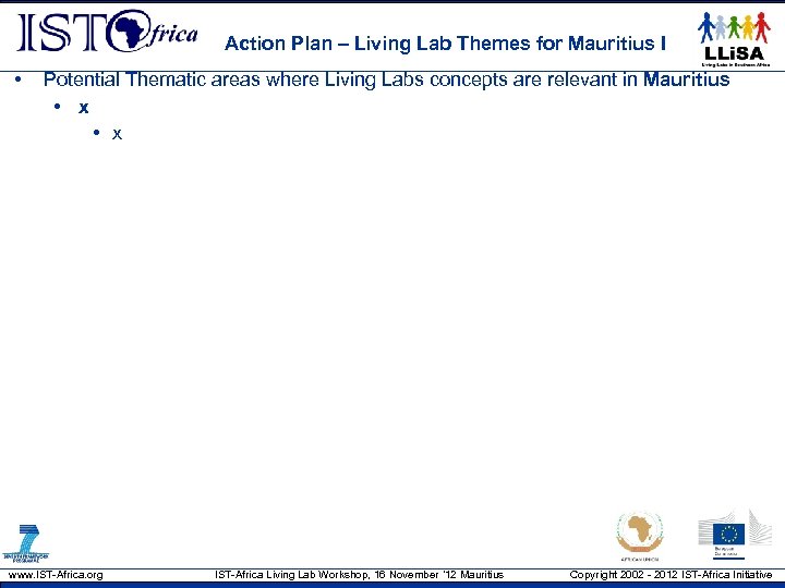 Action Plan – Living Lab Themes for Mauritius I • Potential Thematic areas where