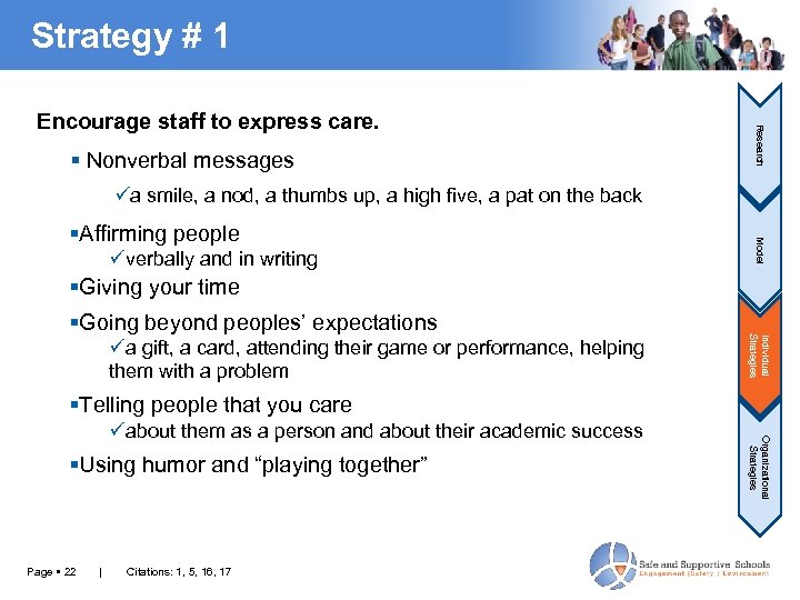 Strategy # 1 Nonverbal messages Research Encourage staff to express care. üa smile, a