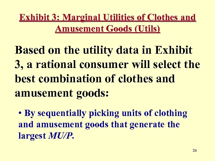 Exhibit 3: Marginal Utilities of Clothes and Amusement Goods (Utils) Based on the utility