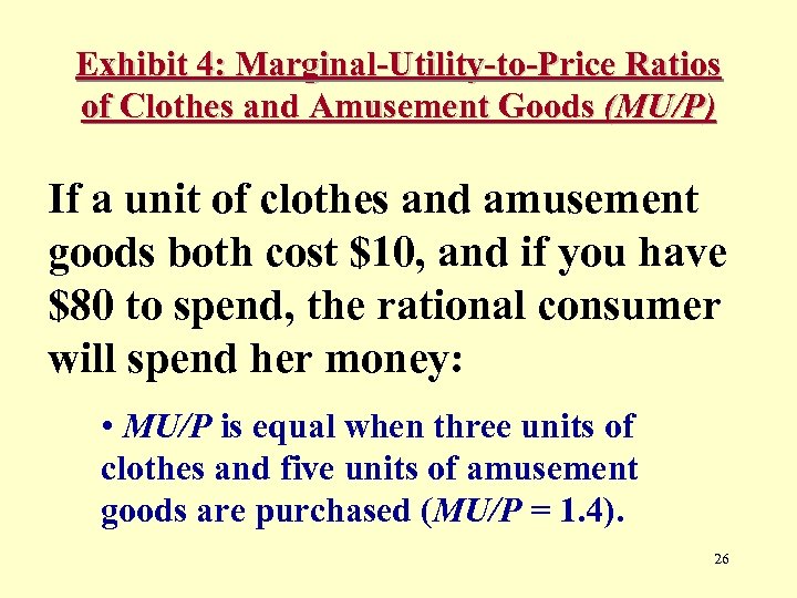 Exhibit 4: Marginal-Utility-to-Price Ratios of Clothes and Amusement Goods (MU/P) If a unit of