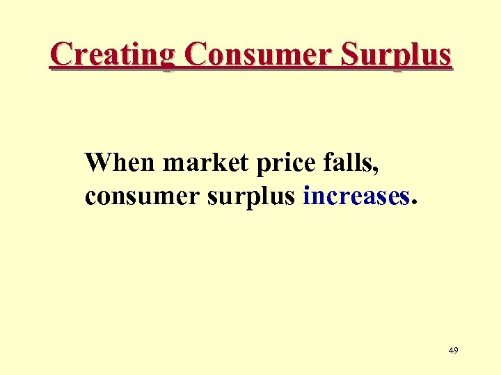 Creating Consumer Surplus When market price falls, consumer surplus increases. 49 