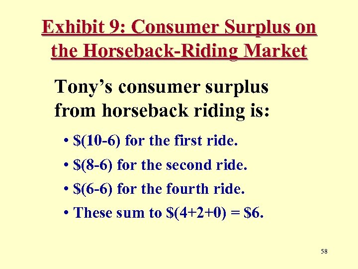 Exhibit 9: Consumer Surplus on the Horseback-Riding Market Tony’s consumer surplus from horseback riding