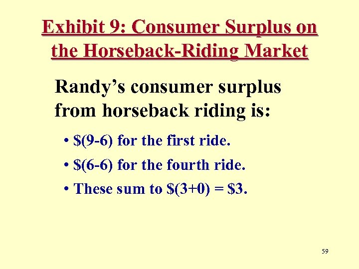 Exhibit 9: Consumer Surplus on the Horseback-Riding Market Randy’s consumer surplus from horseback riding