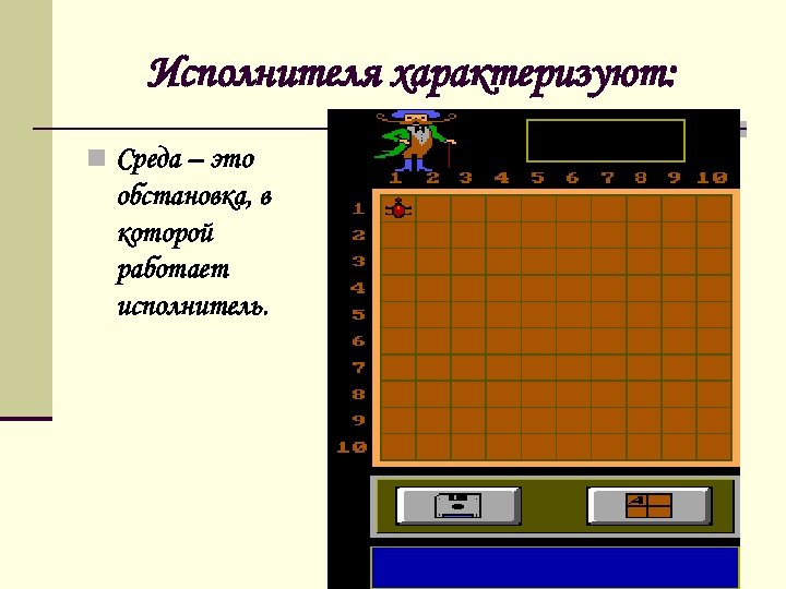 Исполнителя характеризуют: n Среда – это обстановка, в которой работает исполнитель. 