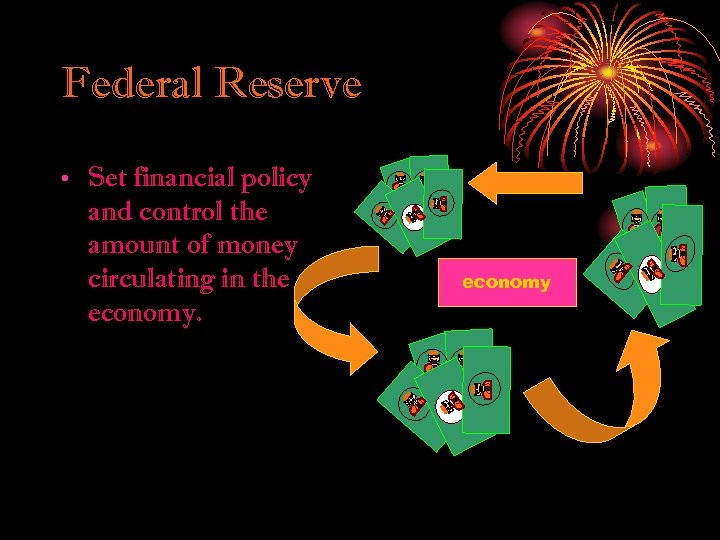 Federal Reserve • Set financial policy and control the amount of money circulating in