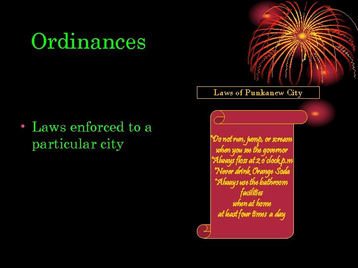 Ordinances Laws of Punkanew City • Laws enforced to a particular city *Do not