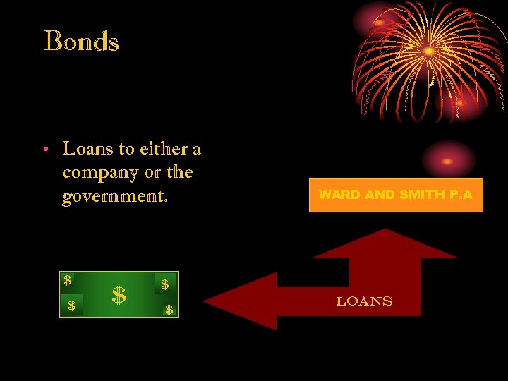 Bonds • Loans to either a company or the government. $ $ $ WARD