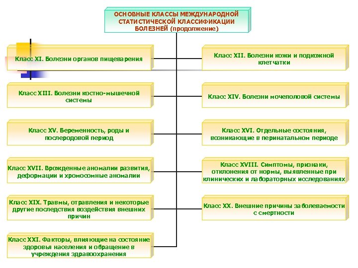 ОСНОВНЫЕ КЛАССЫ МЕЖДУНАРОДНОЙ СТАТИСТИЧЕСКОЙ КЛАССИФИКАЦИИ БОЛЕЗНЕЙ (продолжение) Класс XI. Болезни органов пищеварения Класс XII.
