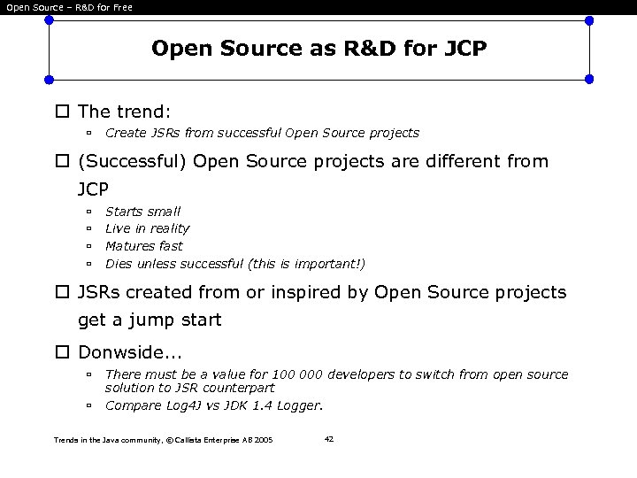 Open Source – R&D for Free Open Source as R&D for JCP The trend: