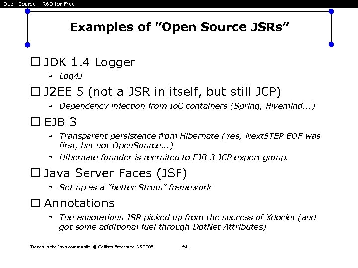 Open Source – R&D for Free Examples of ”Open Source JSRs” JDK 1. 4