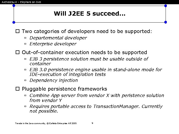 Architecture – Elephant on Diet Will J 2 EE 5 succeed. . . Two