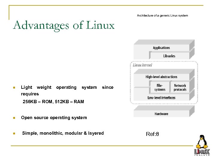 Architecture of a generic Linux system Advantages of Linux n Light weight requires operating
