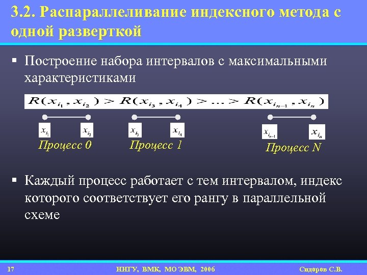 3. 2. Распараллеливание индексного метода с одной разверткой § Построение набора интервалов с максимальными