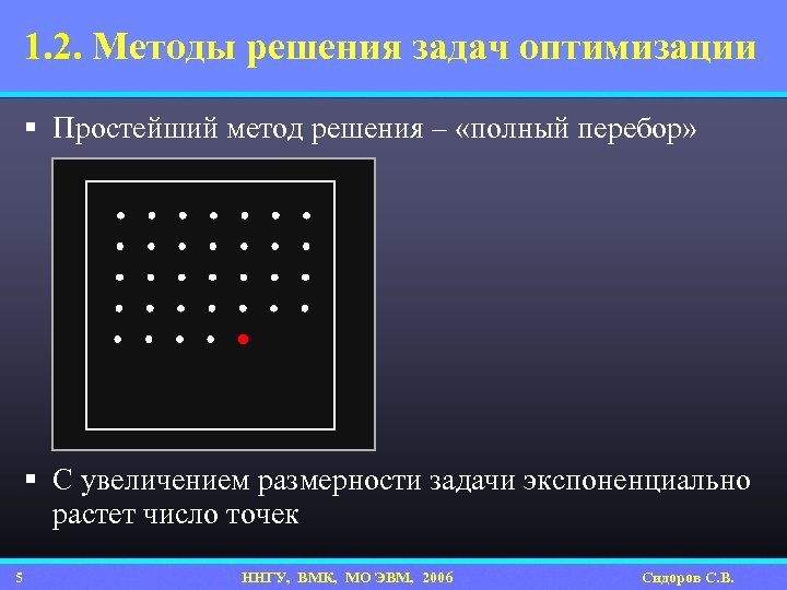 1. 2. Методы решения задач оптимизации § Простейший метод решения – «полный перебор» §