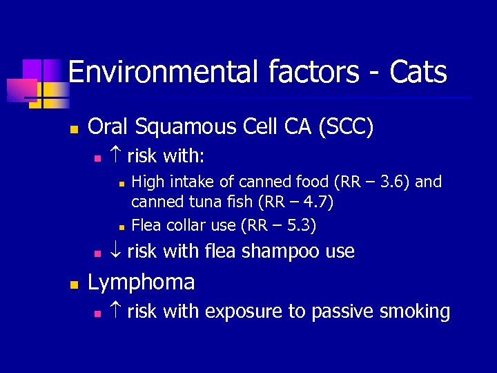 Environmental factors - Cats n Oral Squamous Cell CA (SCC) n risk with: n