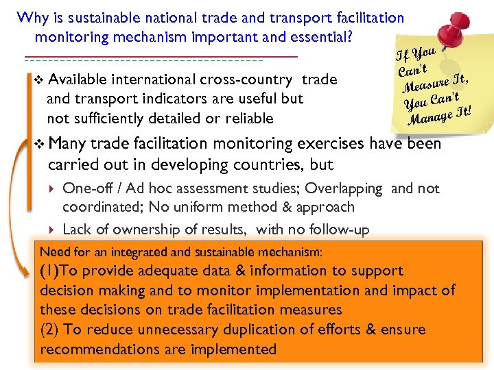 Why is sustainable national trade and transport facilitation monitoring mechanism important and essential? v