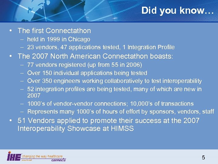 Did you know… • The first Connectathon – held in 1999 in Chicago –