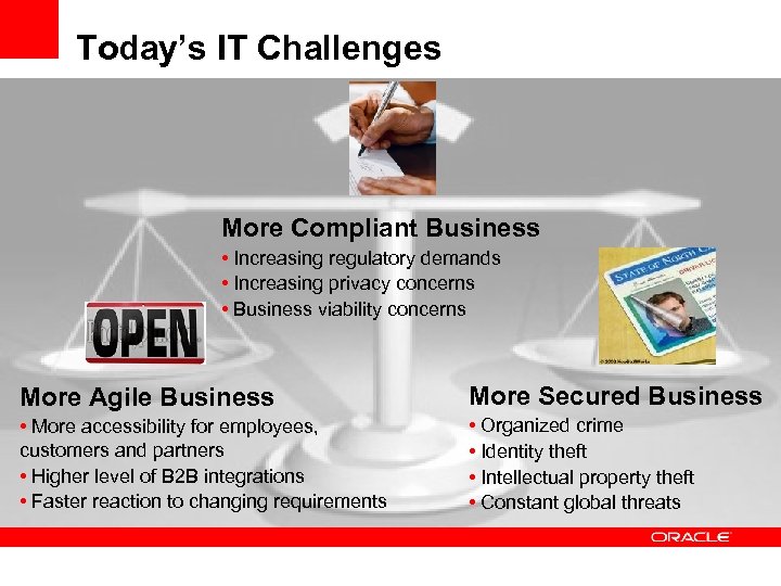 Today’s IT Challenges More Compliant Business • Increasing regulatory demands • Increasing privacy concerns